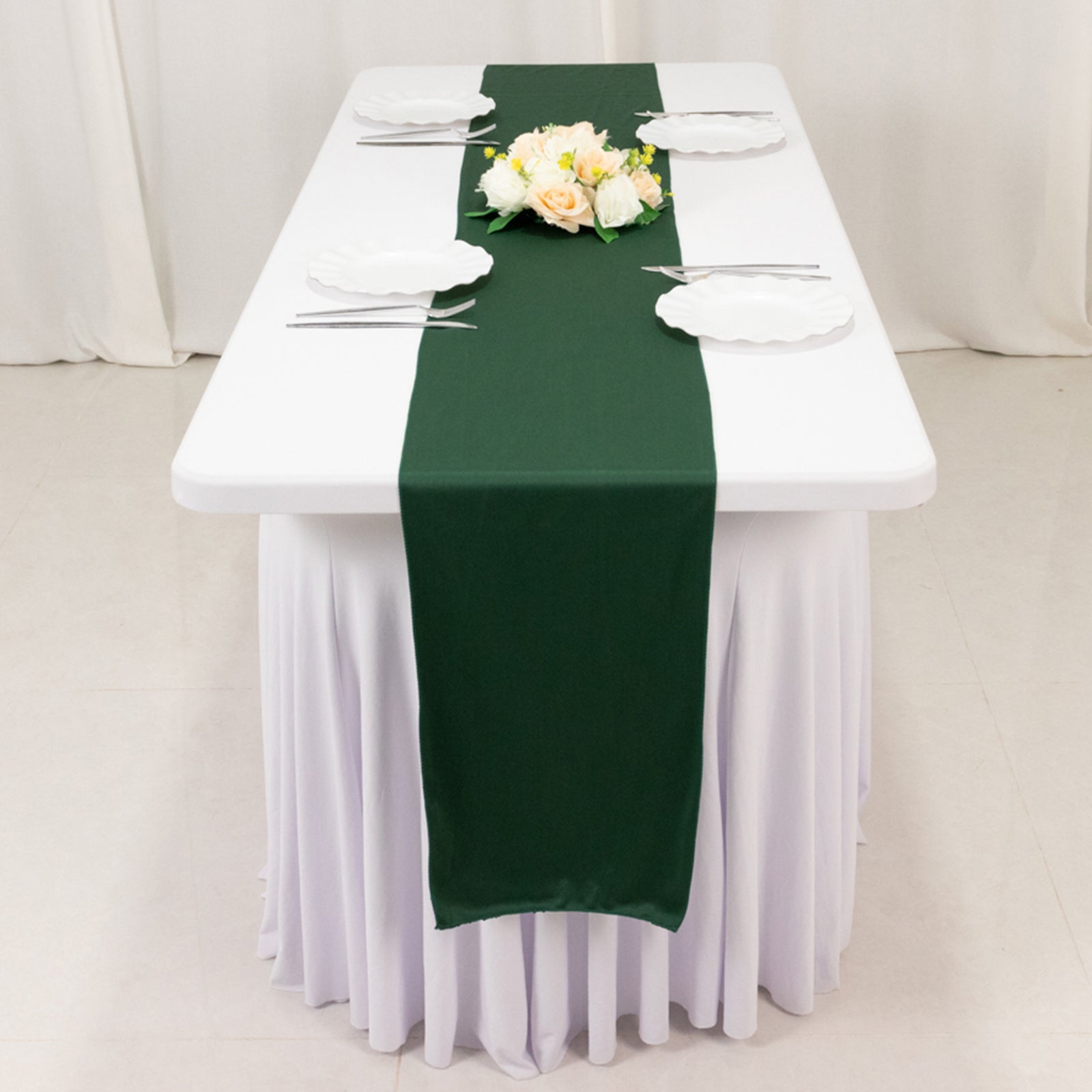 Exclusive Wrinkle-Free Hunter Emerald Green Scuba Polyester 12x108 Table Runner