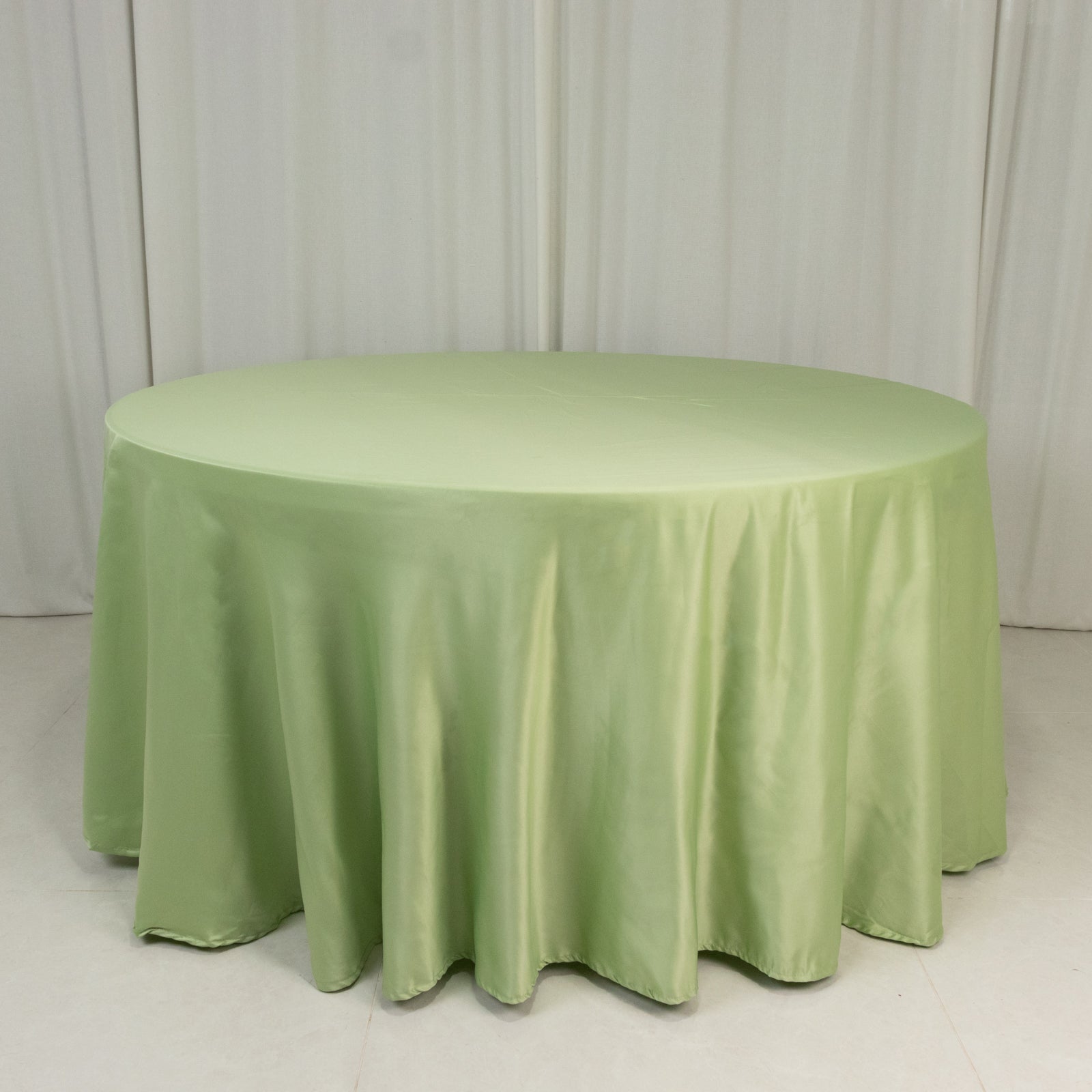 Sage Green Lamour Satin Seamless 120" Round Tablecloth with Soft Sheen