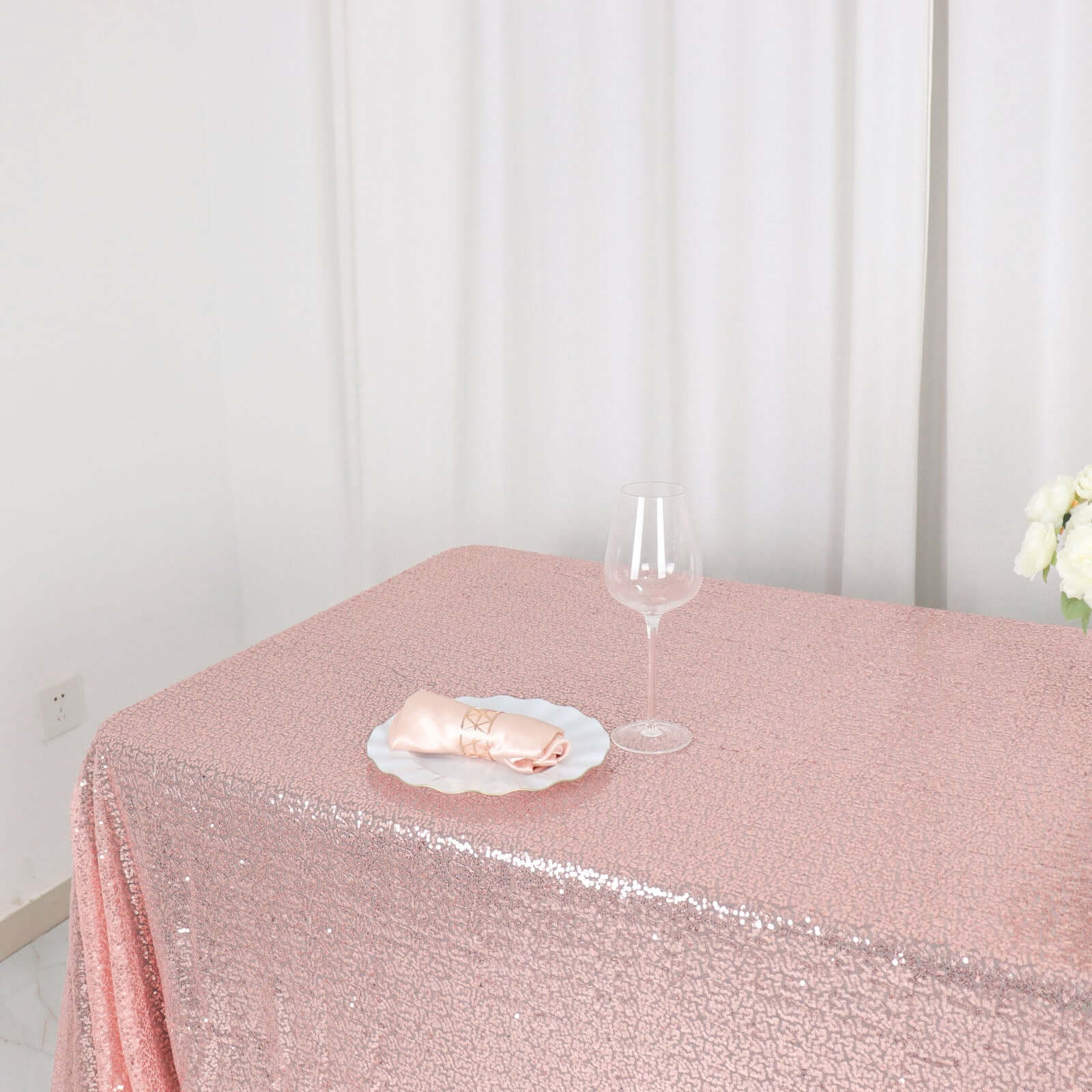 Rose Gold Glittering Sequin Rectangle Tablecloth, 60x126 Size