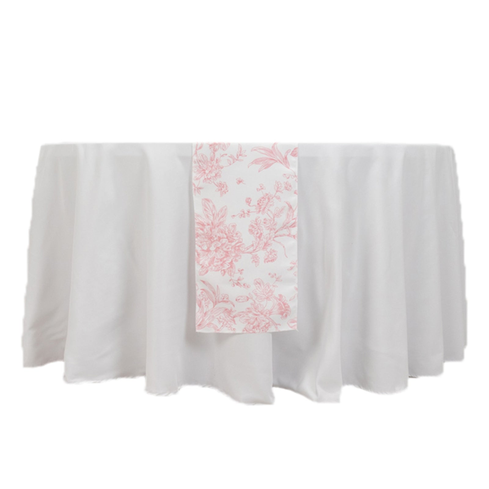 Hot Sale! Reusable White Polyester Table Runner with Pink French Toile Floral Print, 12x108