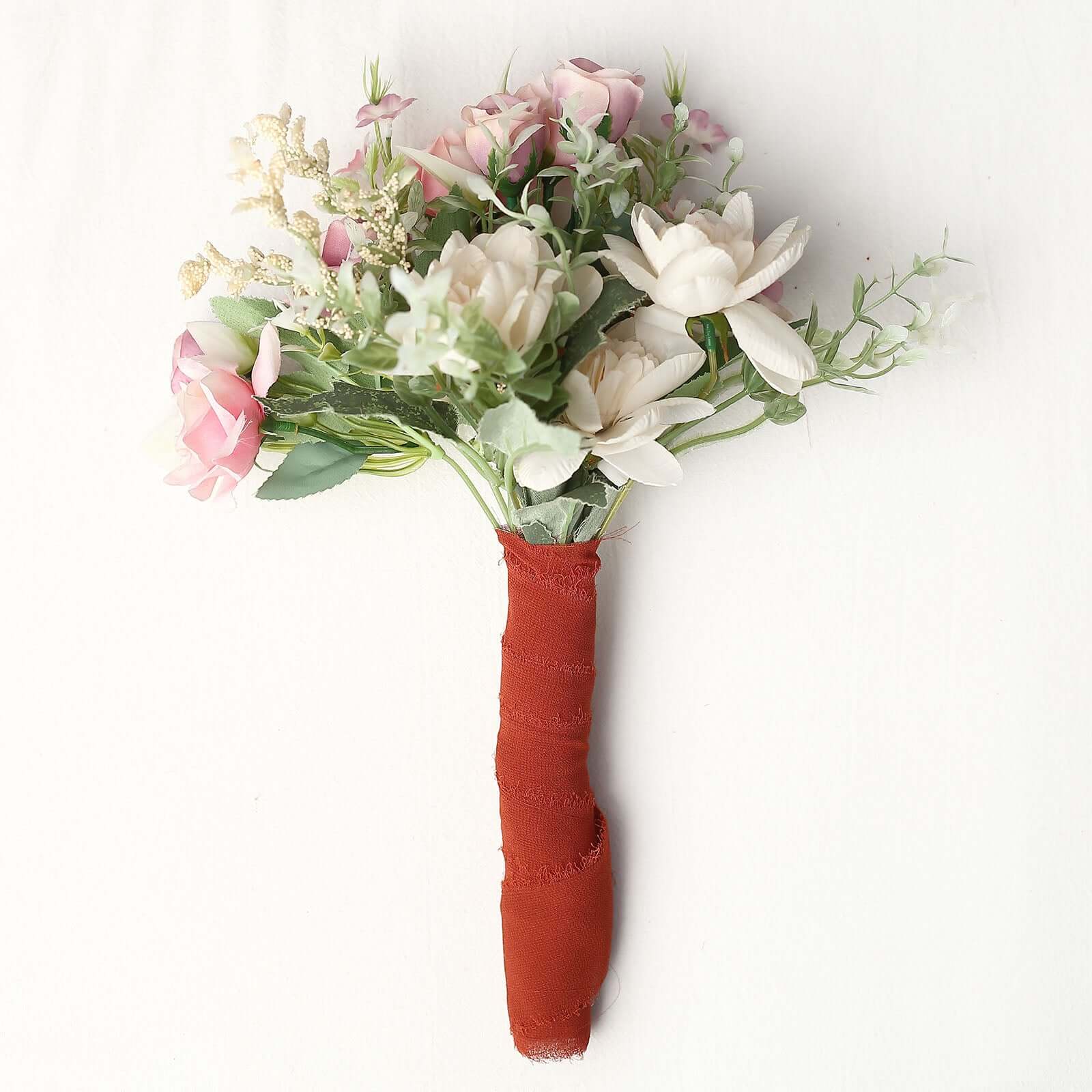 Special Offer! 2-Pack 6-Yard Terracotta (Rust) Silk-Like Chiffon Ribbon Rolls for DIY Wedding Bouquets