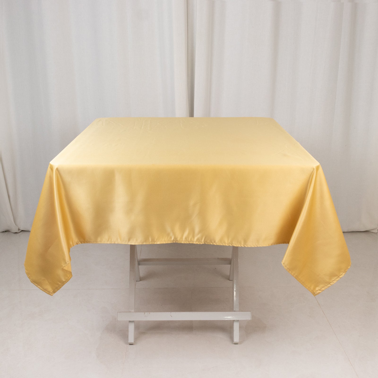 Champagne Lamour Satin 54x54 Square Tablecloth - Durable, Silk - like Cover