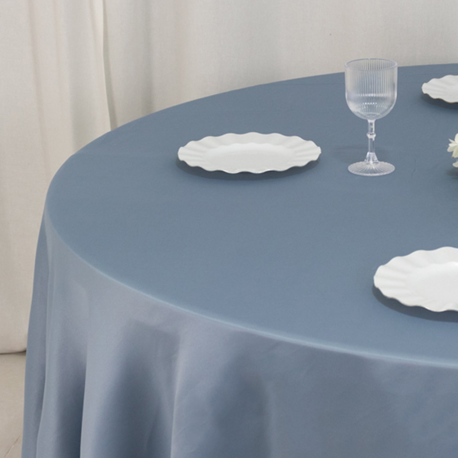 Premium Durable Silk-Like Dusty Blue Lamour Satin 108-Inch Round Tablecloth