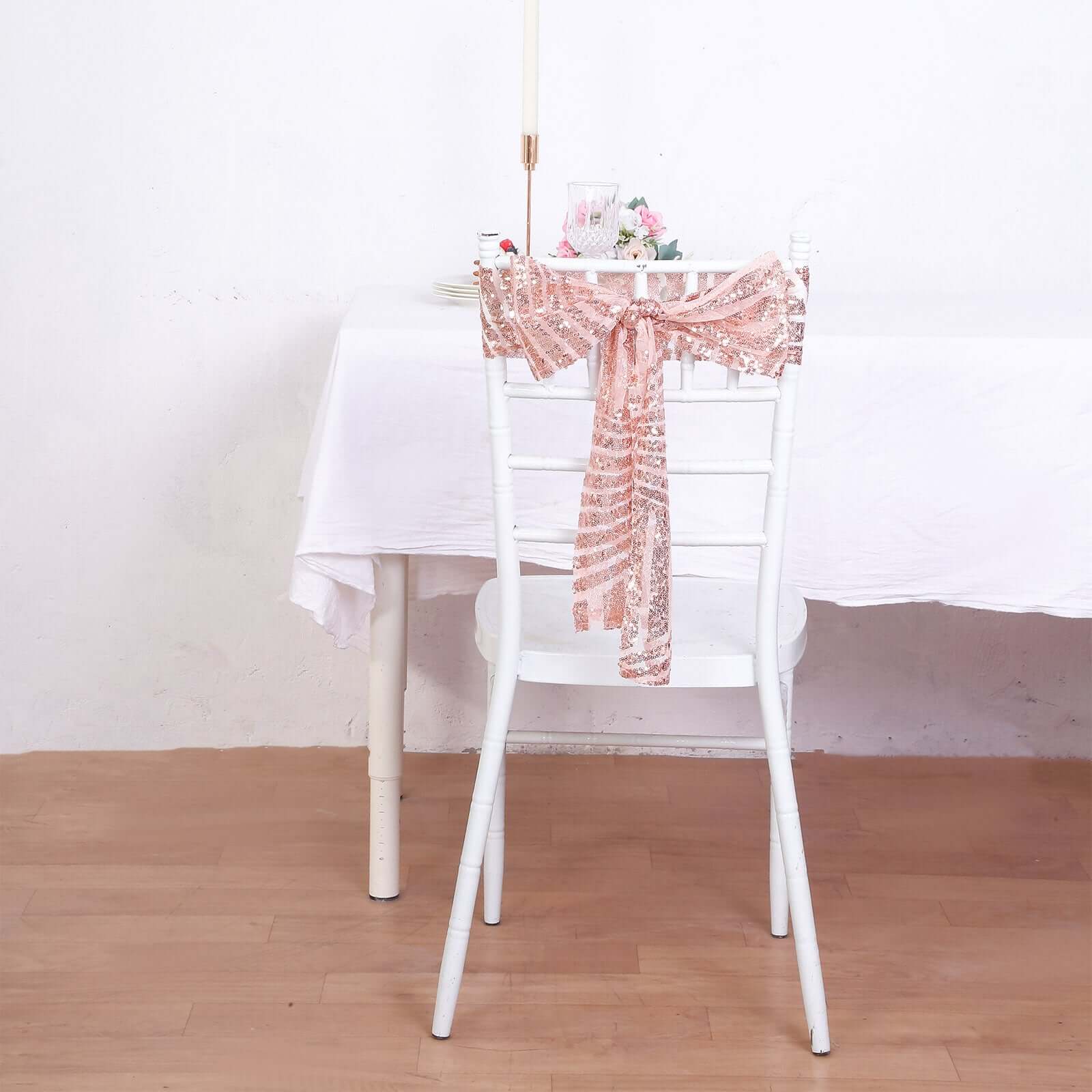 5-Pack Rose Gold Glitz Sequin Chair Sashes with Diamond Design - Exclusive Offer