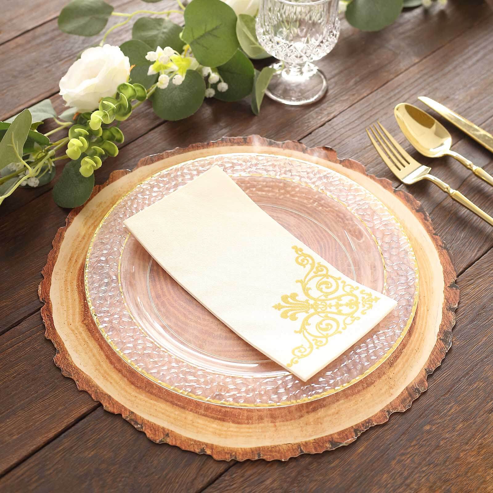 6-Pack Premium Disposable Round Cardboard Placemats with Natural Wood Slice Print, 13" Diameter
