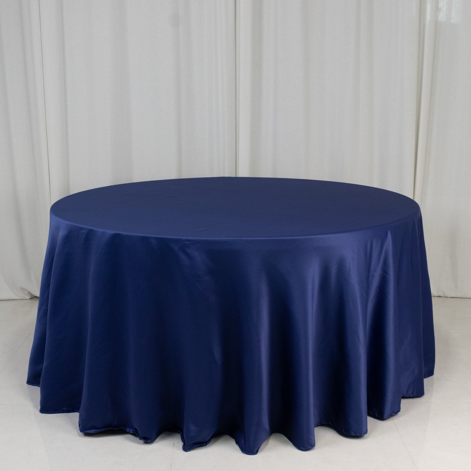 Navy Blue Lamour Satin 120" Round Tablecloth - Soft Sheen & Durable!