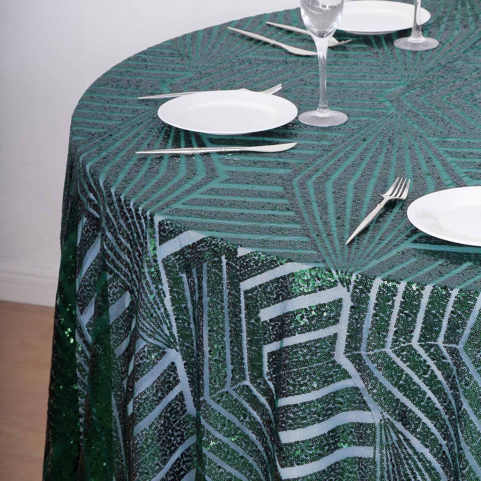 Hunter Emerald Green Sequin 120' Round Tablecloth - Seamless Diamond Glitz