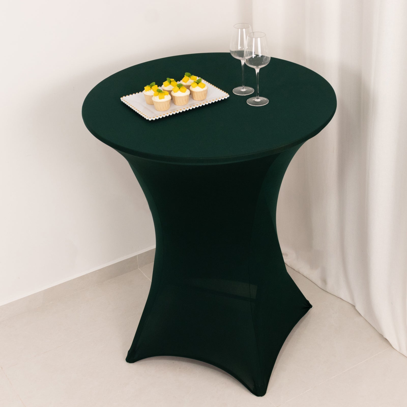 Hunter Emerald Green Spandex Stretch Cocktail Table Cover - Easy Maintenance, Fits 33'-36' Tables