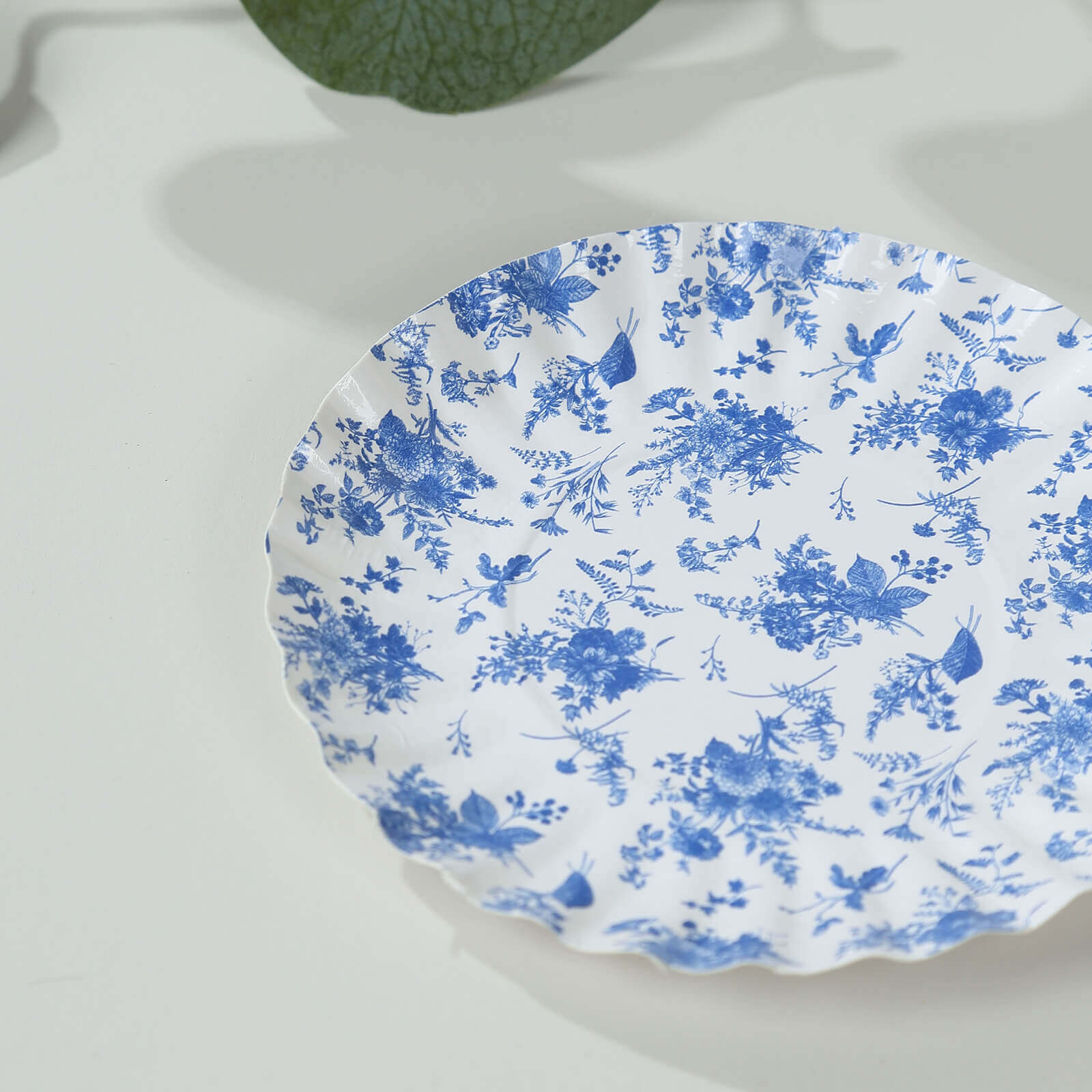 Hot Deal! 100-Pack Disposable White Paper Dessert Plates with Blue French Toile Design & Scalloped Rim