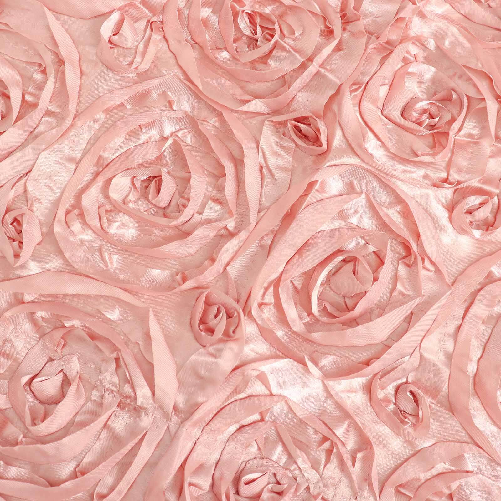 Hot! Dusty Rose Satin 120 Round Tablecloth with 3D Rosette & Seamless Finish
