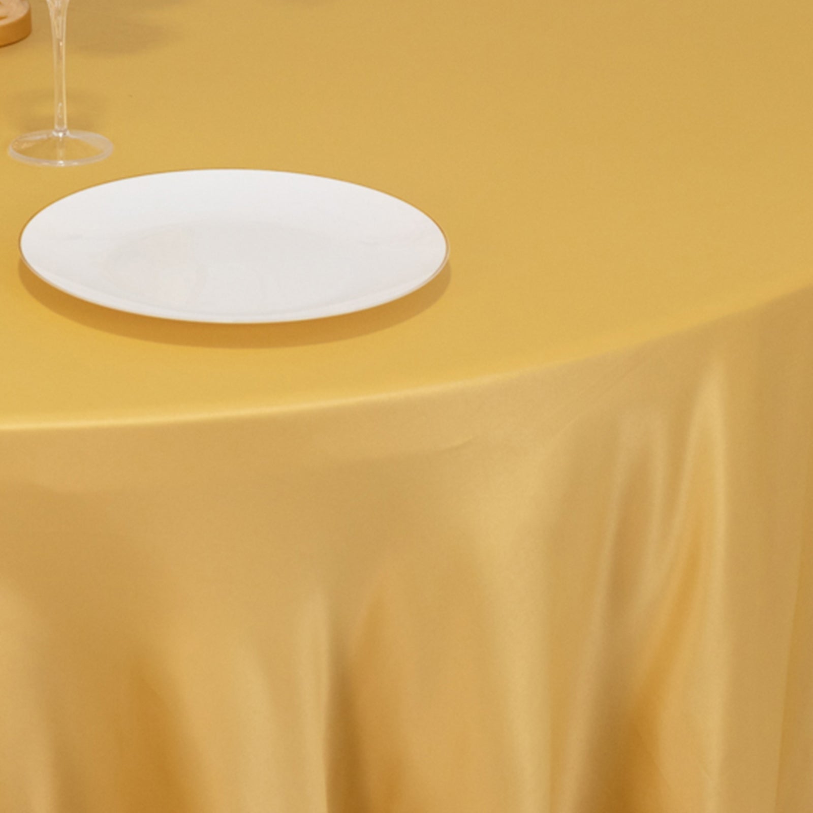 Hot Sale! 120-Inch Champagne Lamour Satin Round Seamless Tablecloth with Soft Sheen