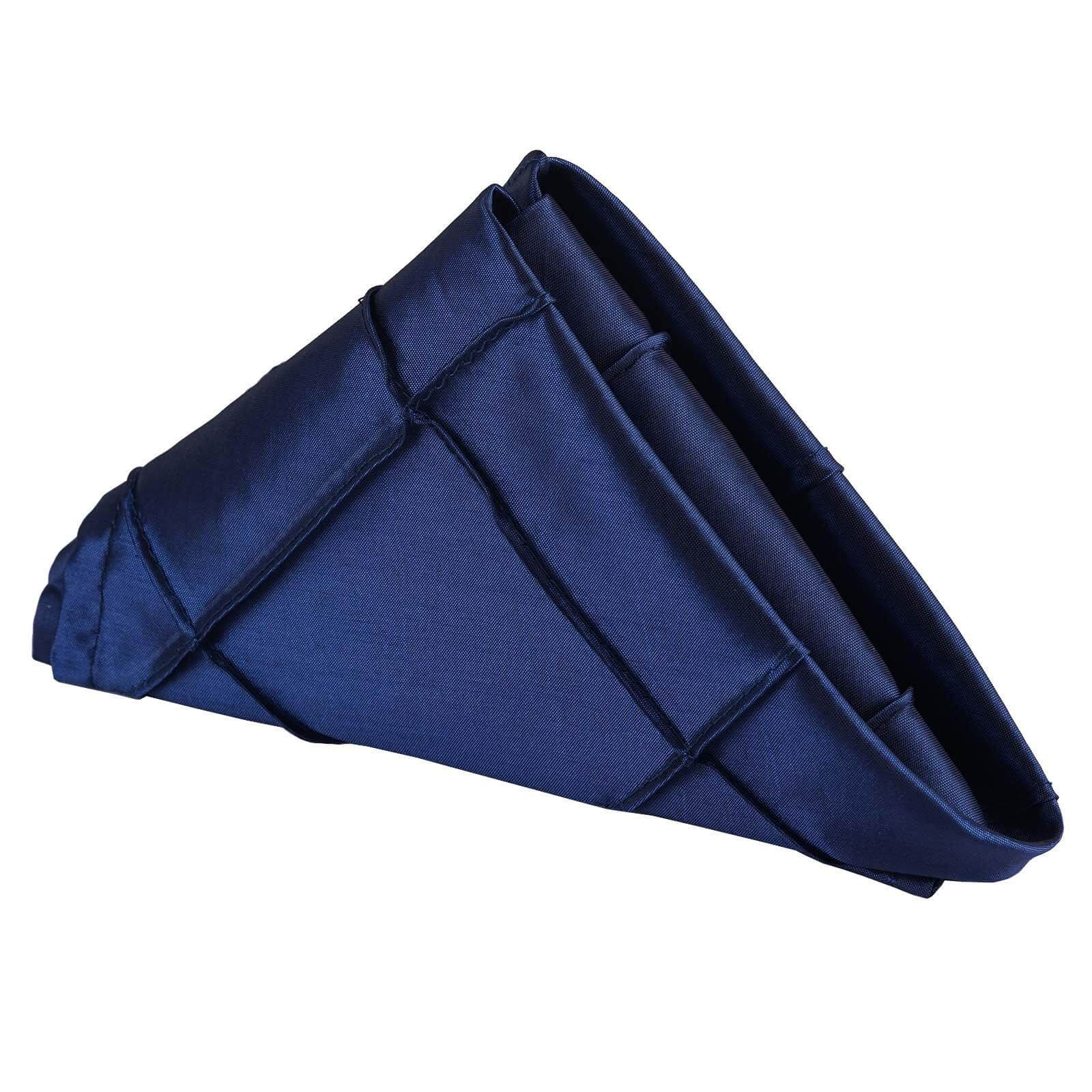 5-Piece Set of Navy Blue Pintuck Satin Dinner Napkins, 17x17, Wrinkle-Resistant