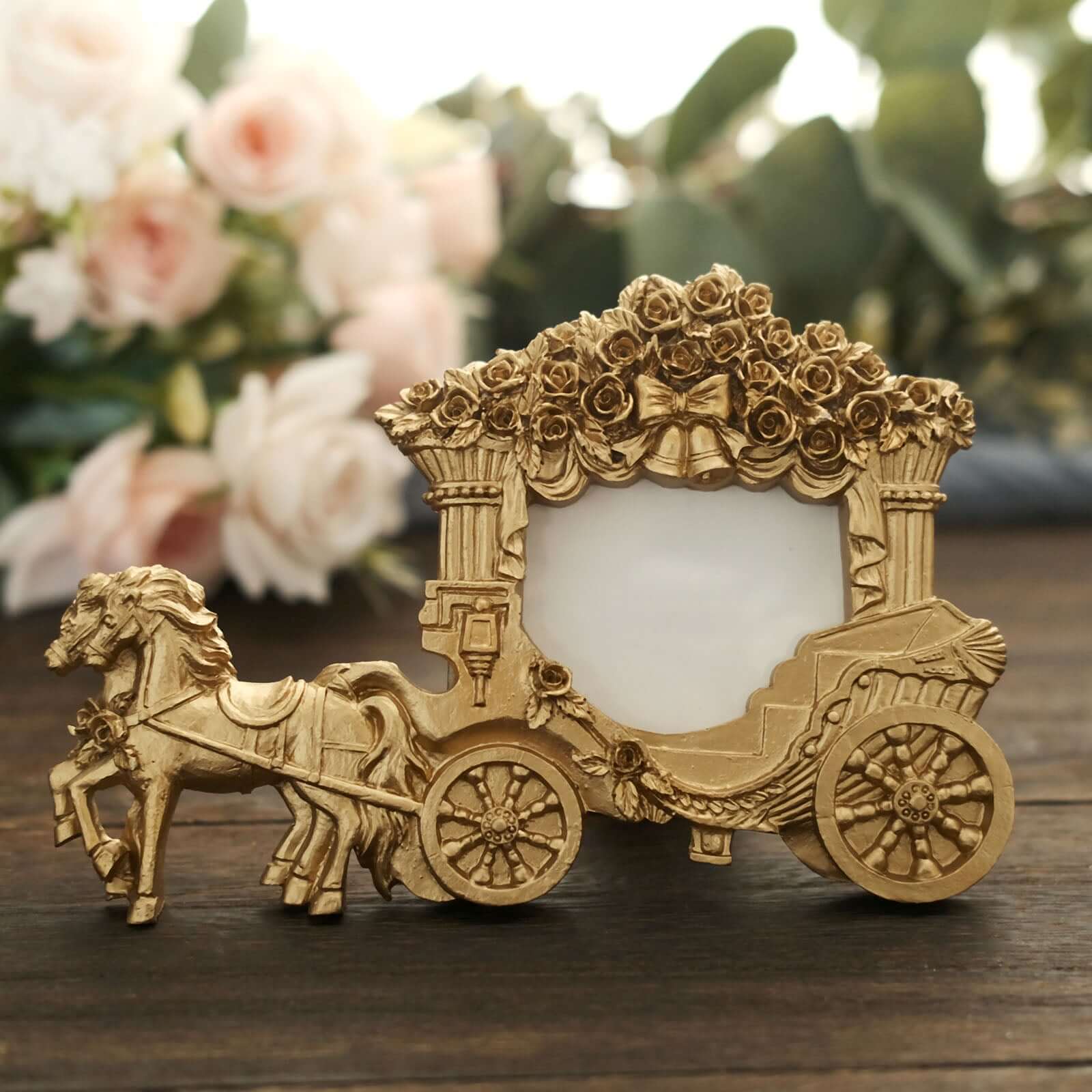 European-Style Gold Resin Horse Carriage Picture Frame - Ideal Place Card Holder & Wedding Party Favor