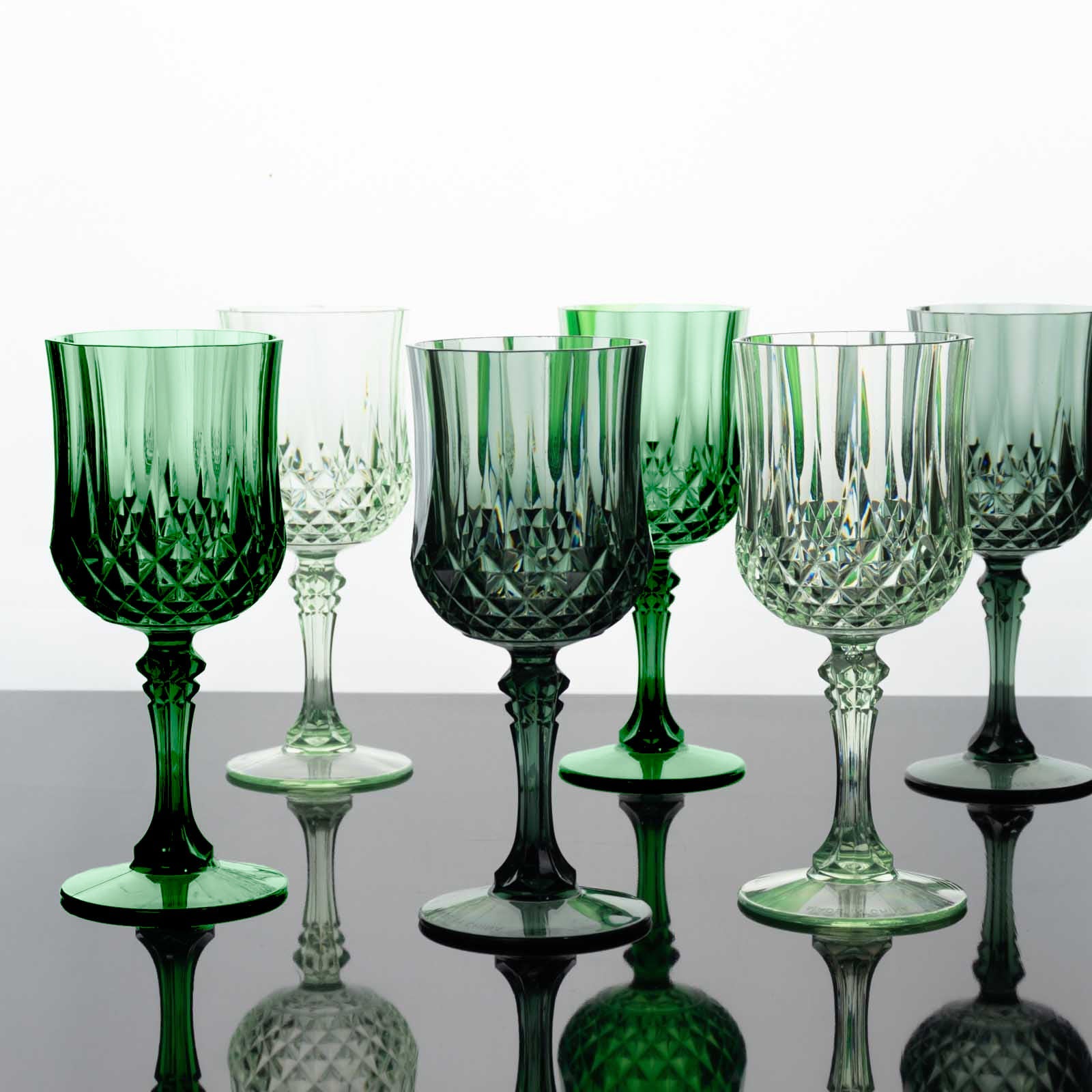 Hot Deal! 12-Pack 8oz Shatterproof Plastic Cocktail Goblets in Assorted Green Crystal Cut Design