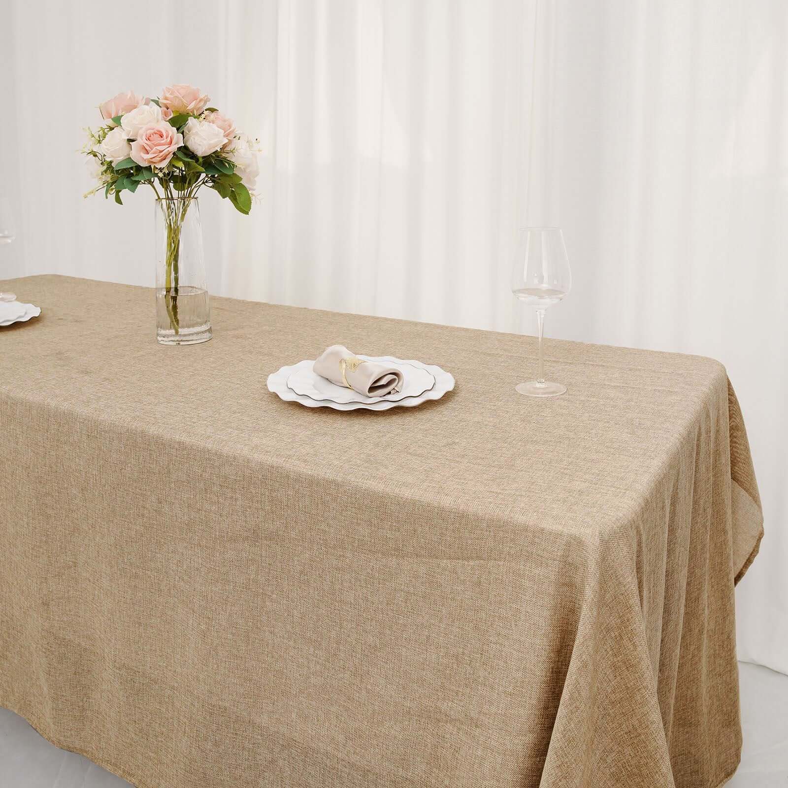 Amazing Natural Rustic Faux Burlap Jute Rectangle Tablecloth for Events (60x126)