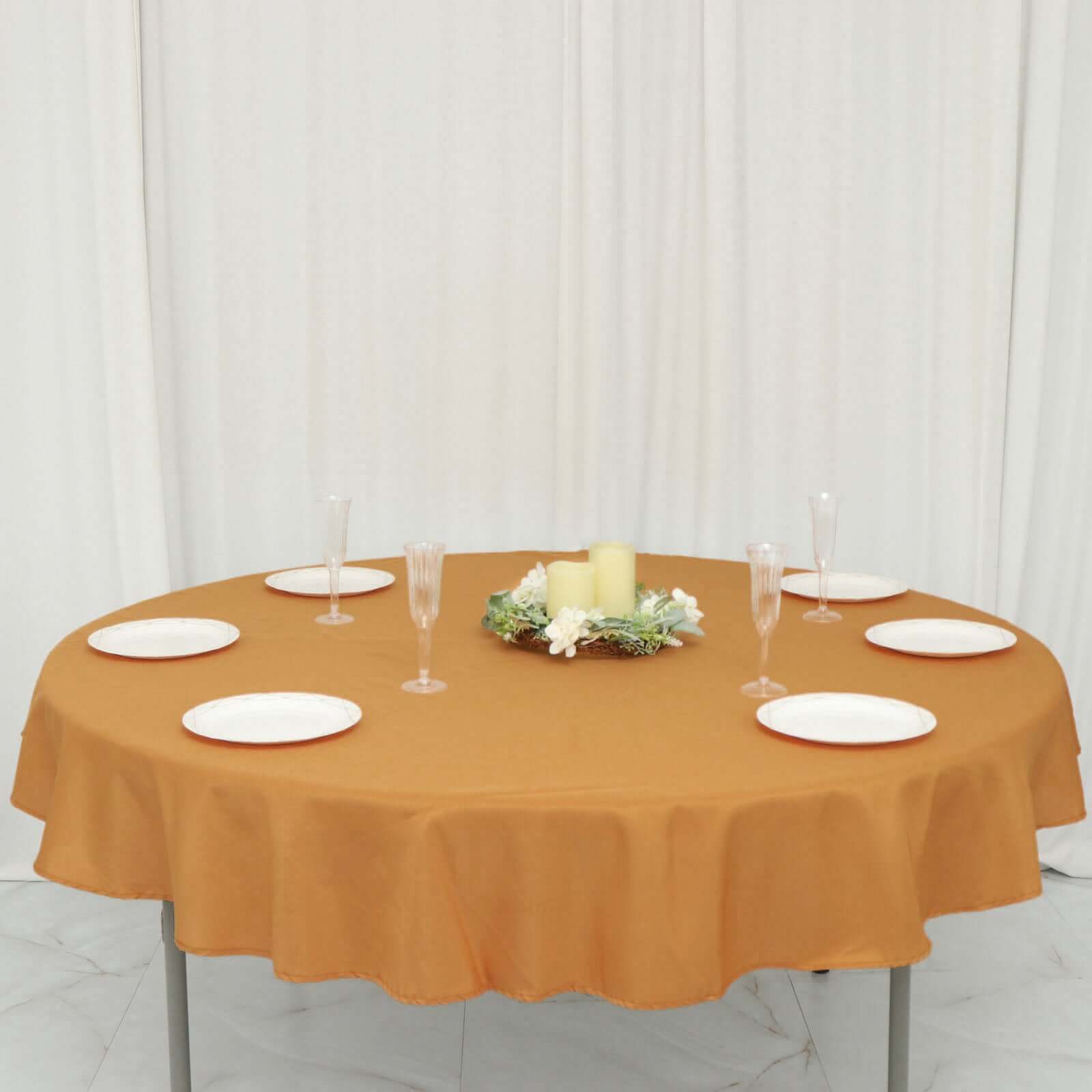 Gold 70-Inch Polyester Round Tablecloth - Durable, Wrinkle-Resistant for Daily Use