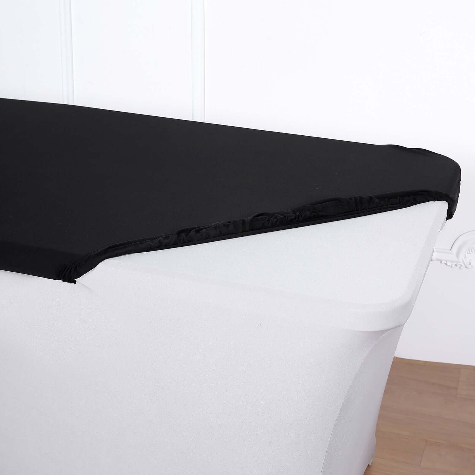 Black Spandex Table Topper - Stretchy, Wrinkle-Free & Fitted (96x30)