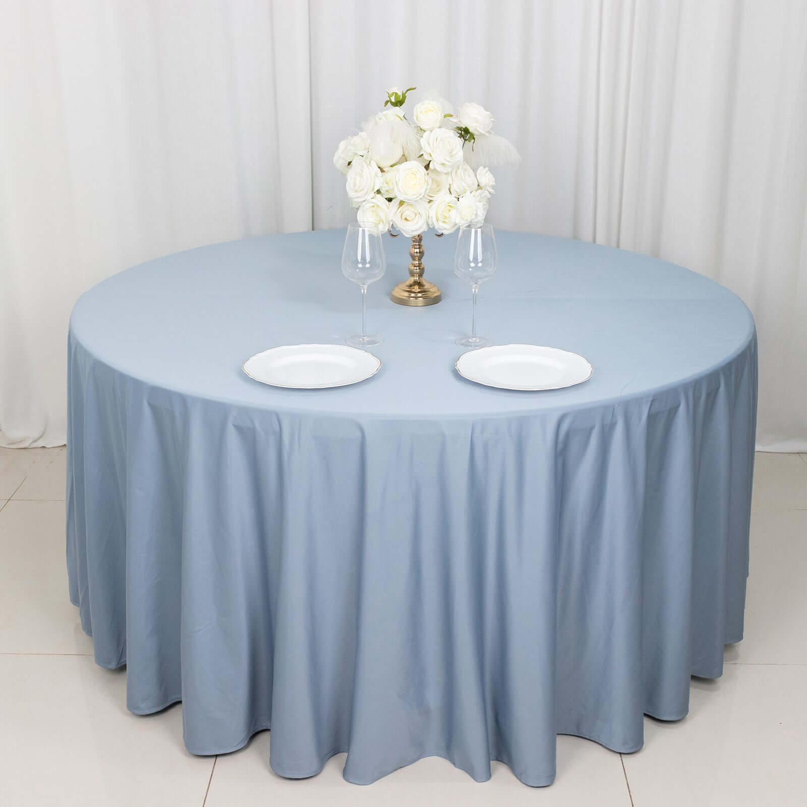 Exclusive Dusty Blue 120' Scuba Round Tablecloth - Wrinkle & Stain Free