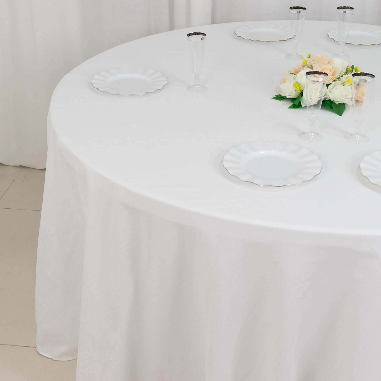 Soft & Breathable 100% Cotton White Round Tablecloth - 120' Diameter, Seamless Design