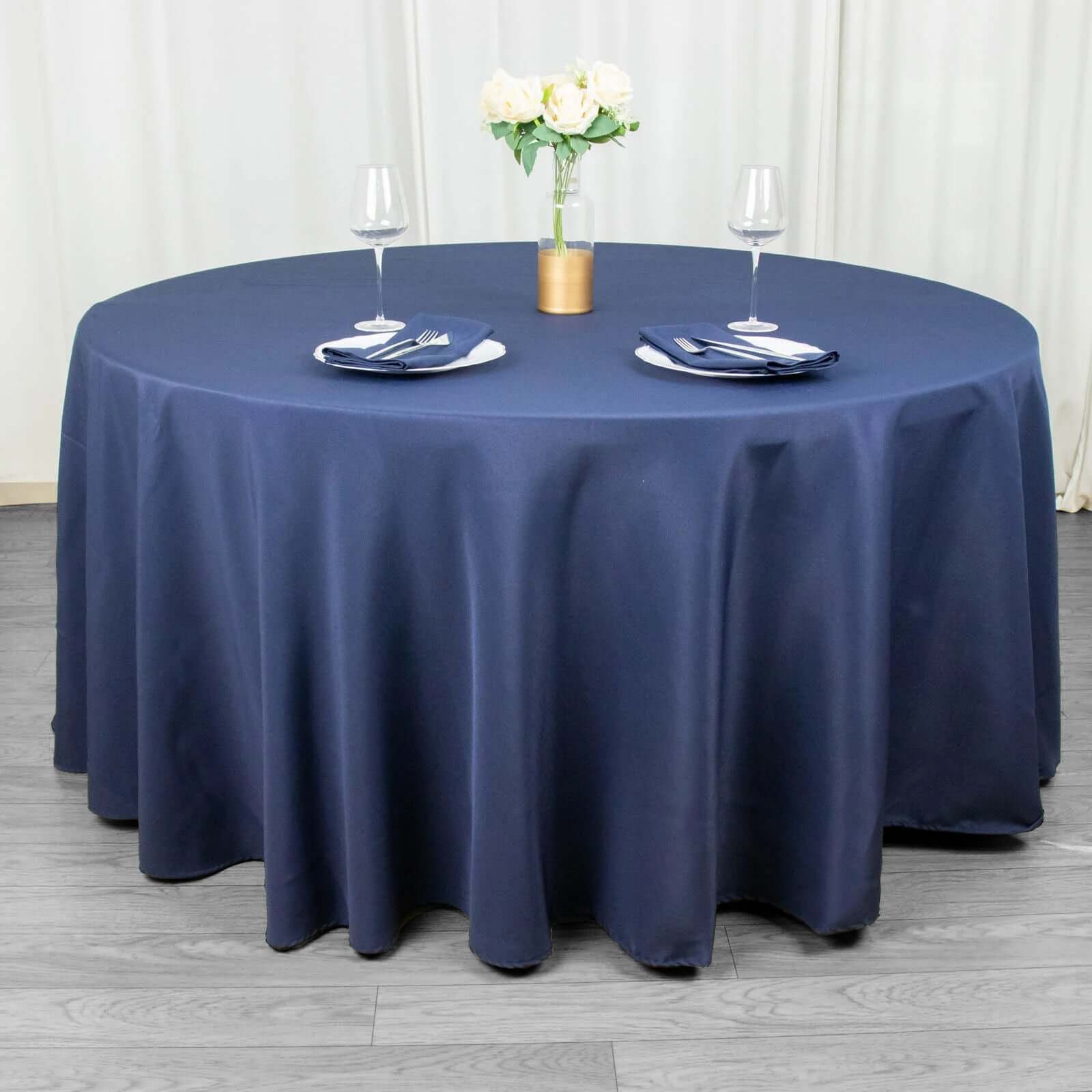 Premium Navy Blue 120-Inch Round Polyester Tablecloth - Seamless, Wrinkle-Resistant & Stainproof