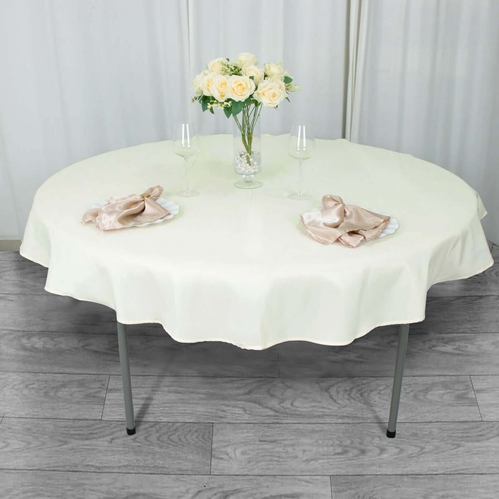 Ivory 70-Inch Premium Polyester Round Tablecloth - 220GSM, Stain & Wrinkle Resistant