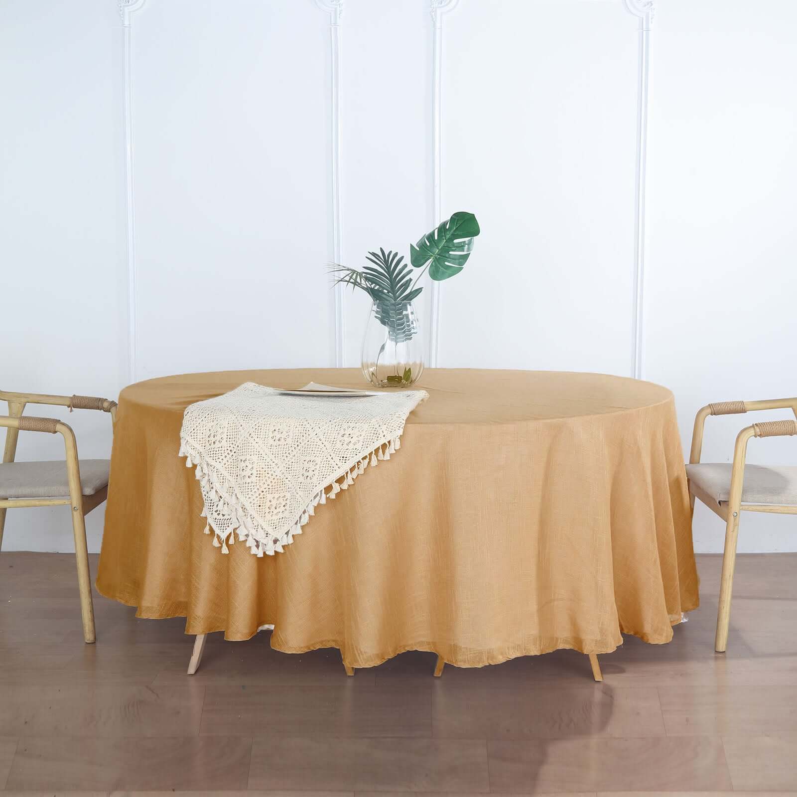 Natural Faux Linen 108 Round Wrinkle-Resistant Tablecloth - High Quality