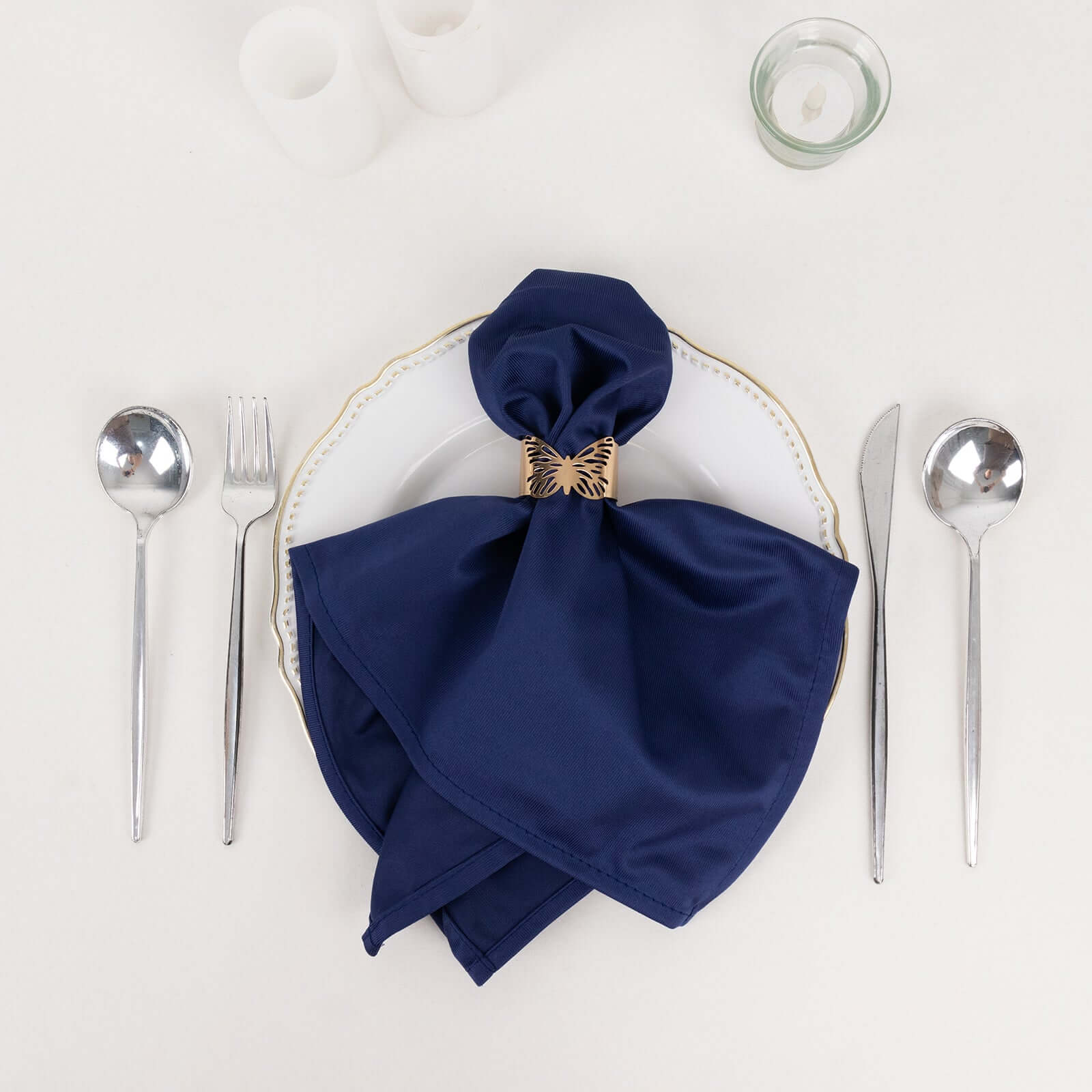 5-Pack Navy Blue Premium Scuba 20x20 Reusable Dinner Napkins - Durable & Stain-Free
