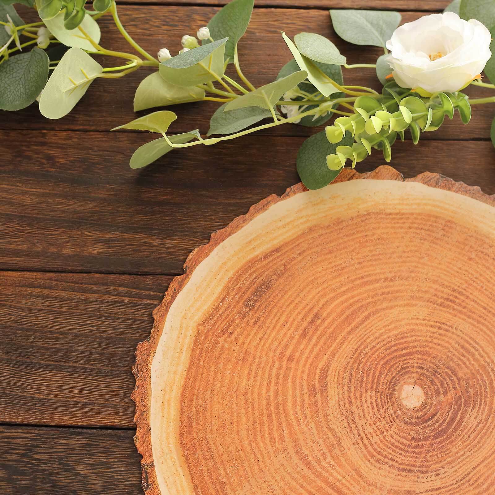 6-Pack Premium Disposable Round Cardboard Placemats with Natural Wood Slice Print, 13" Diameter