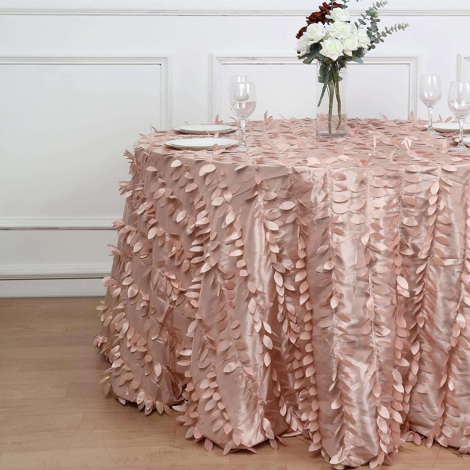 Dusty Rose Taffeta 120-Inch Round Tablecloth with 3D Leaf Petal Design