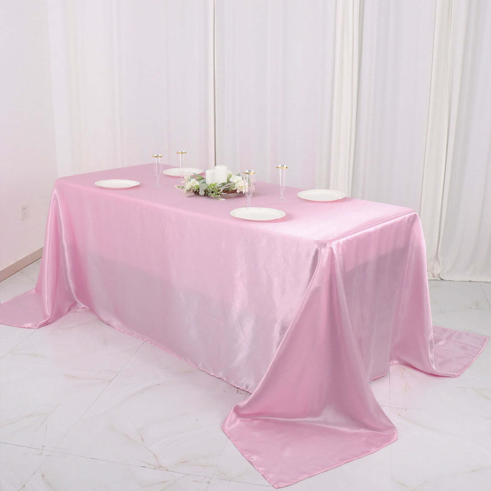 Exclusive Pink Satin 90x132 Seamless Rectangular Tablecloth
