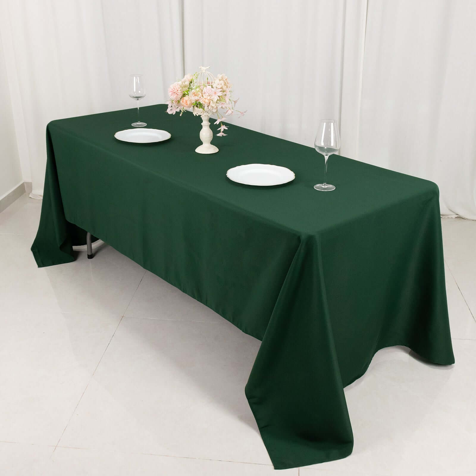 Hot Deal! Stain-Resistant 220GSM Hunter Emerald Green Polyester 60x126 Rectangle Tablecloth