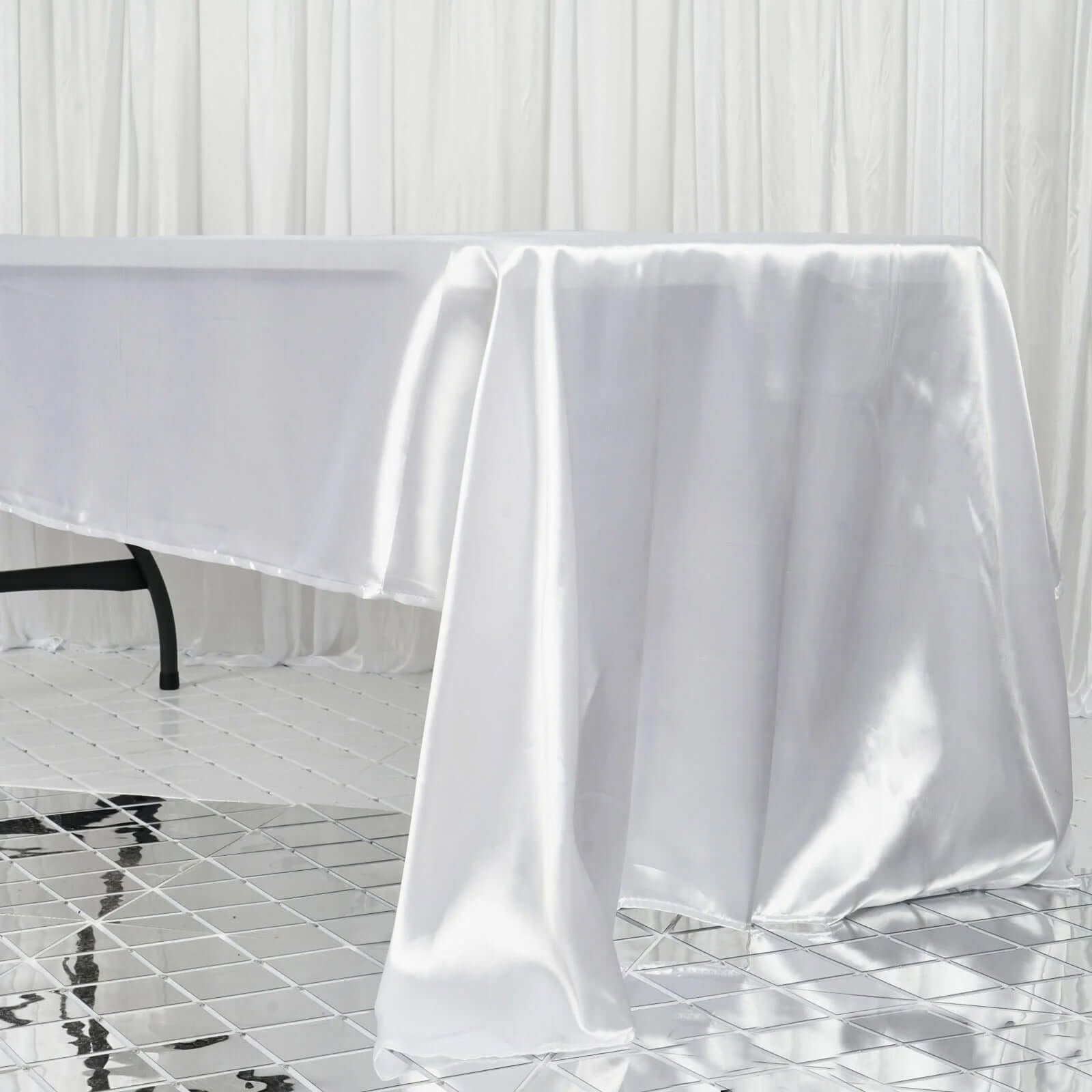 White Satin 60x126 Rectangular Tablecloth - Ideal for Weddings and Parties