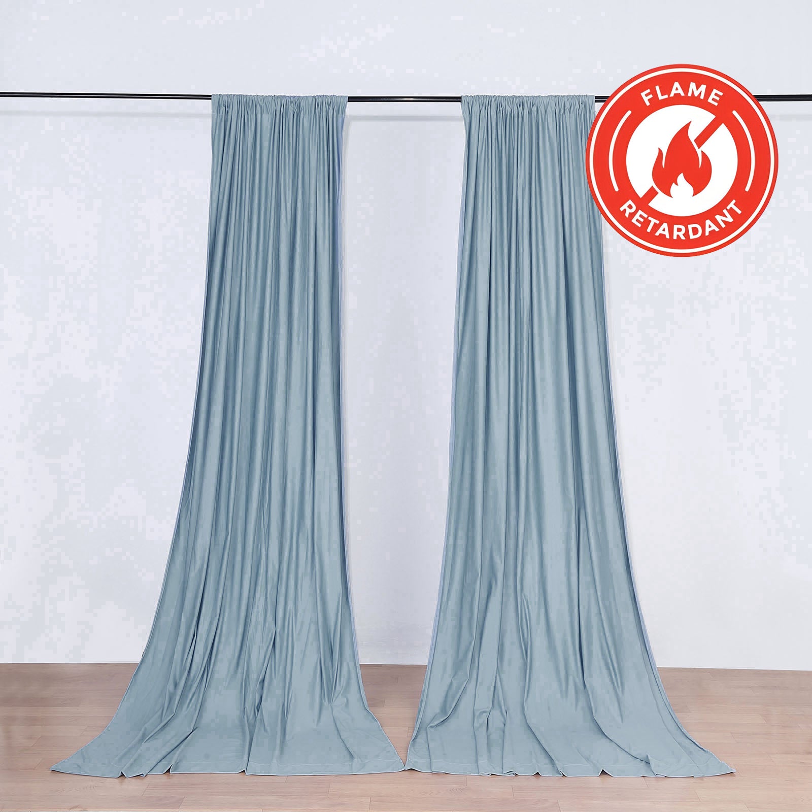 2-Pack 10ftx10ft Dusty Blue Scuba Polyester Wrinkle-Free Flame-Resistant Event Curtain Drapes