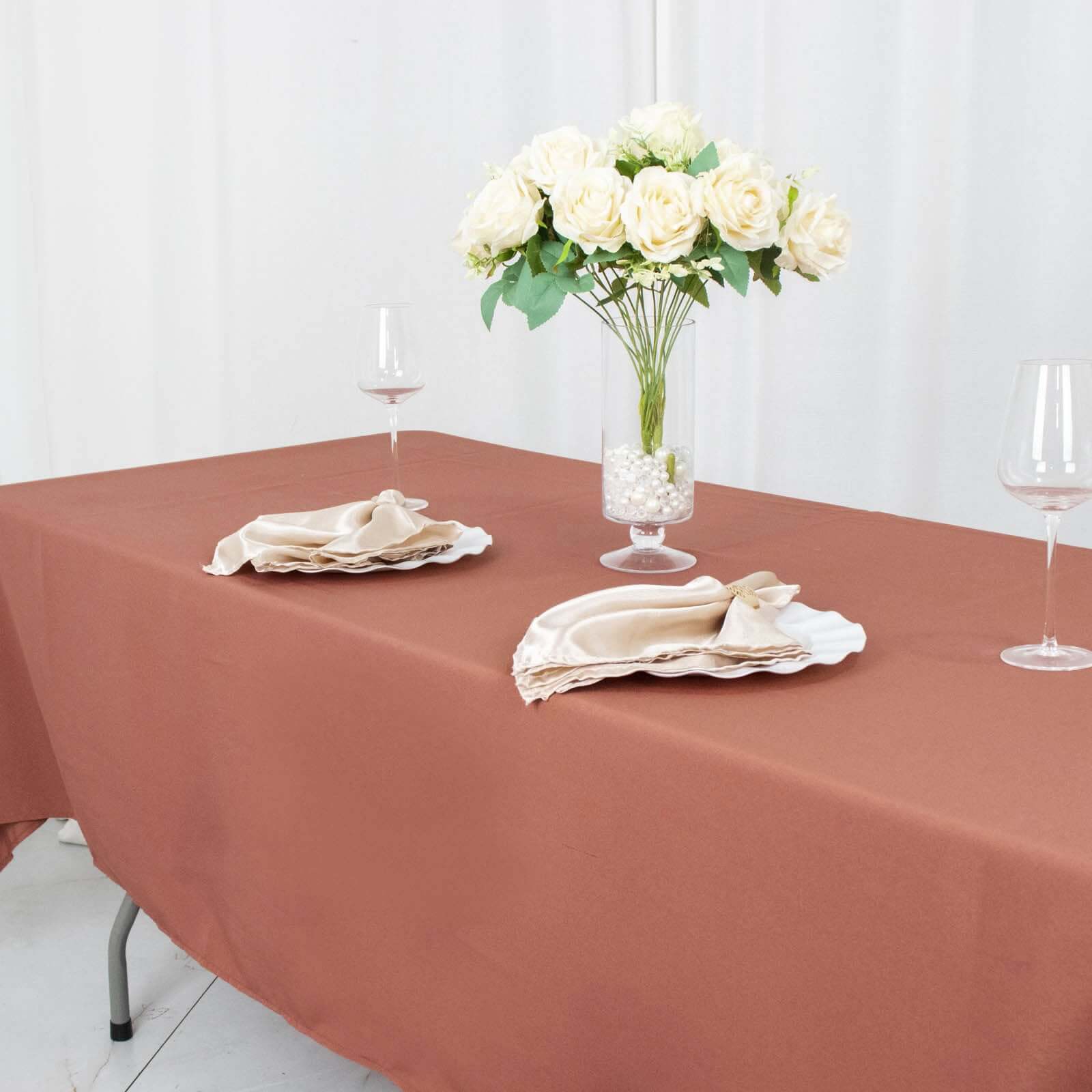 Hot Sale! Durable 220GSM Wrinkle-Resistant 60x102 Rectangle Premium Polyester Tablecloth in Terracotta (Rust)