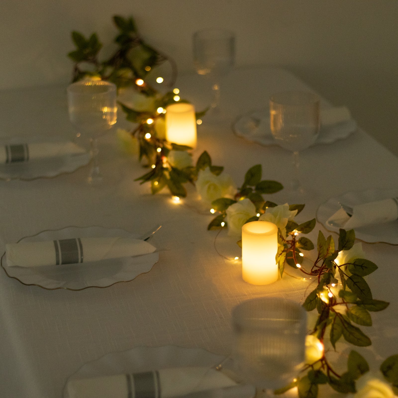 Hot Deal! 7ft 20 LED Warm White Silk Rose Flower Garland, Battery Operated