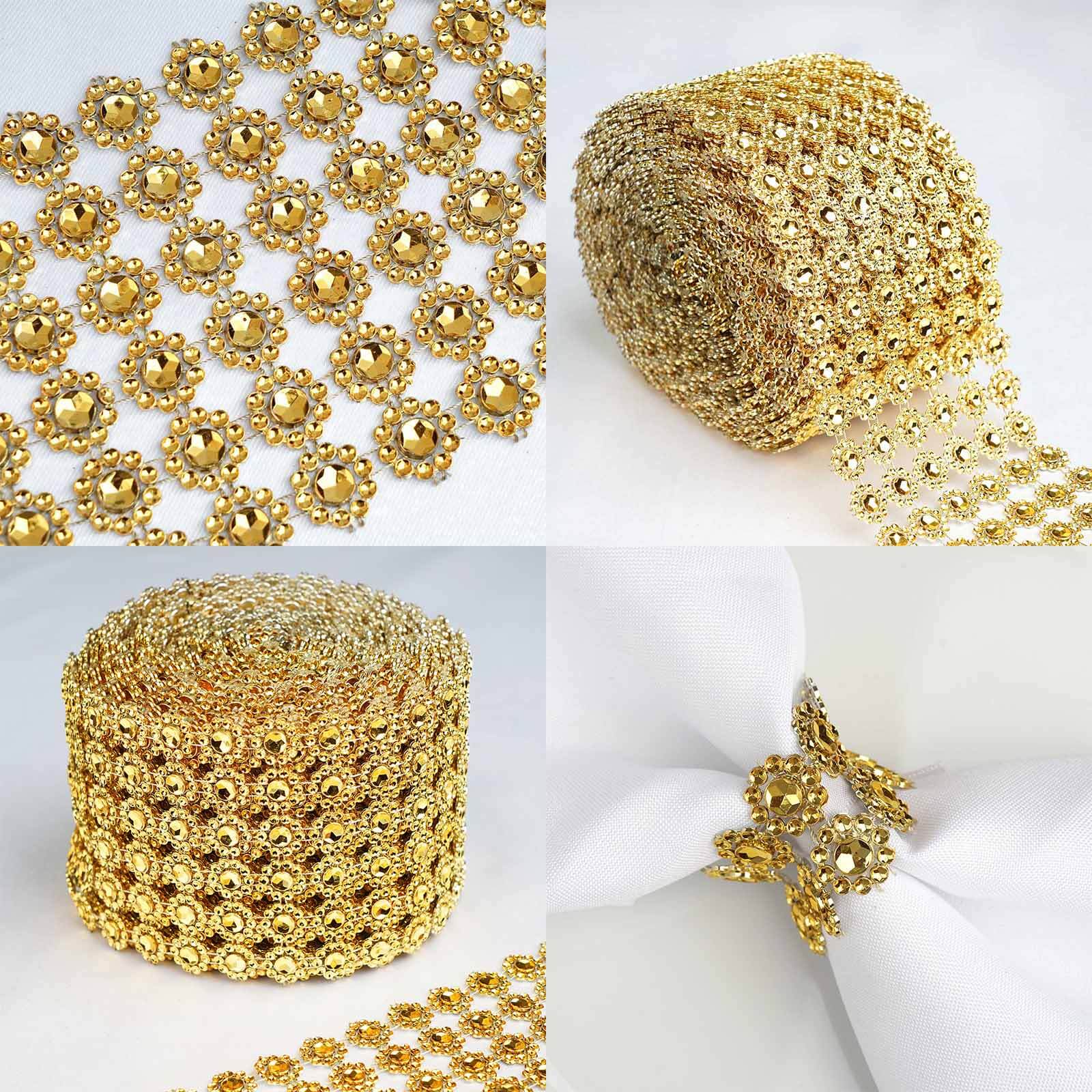 Hot Sale! 4 - inch Wide, 10 - Yard Gold Fleur Diamond Rhinestone Ribbon for DIY Crafts and Decor
