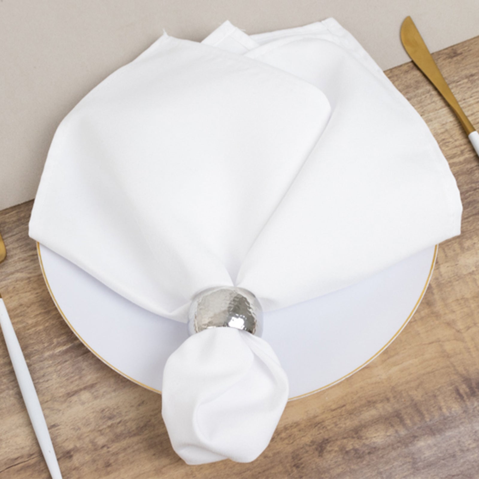5-Piece Set of 20x20 Wrinkle-Resistant White Cotton Blend Dinner Napkins for Daily Use