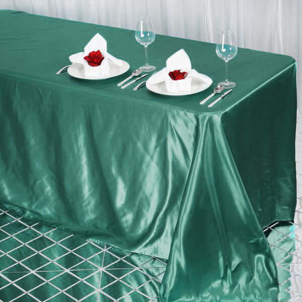 Hot Deal! Seamless Satin Rectangular Tablecloth in Hunter Emerald Green, 90x132 Size