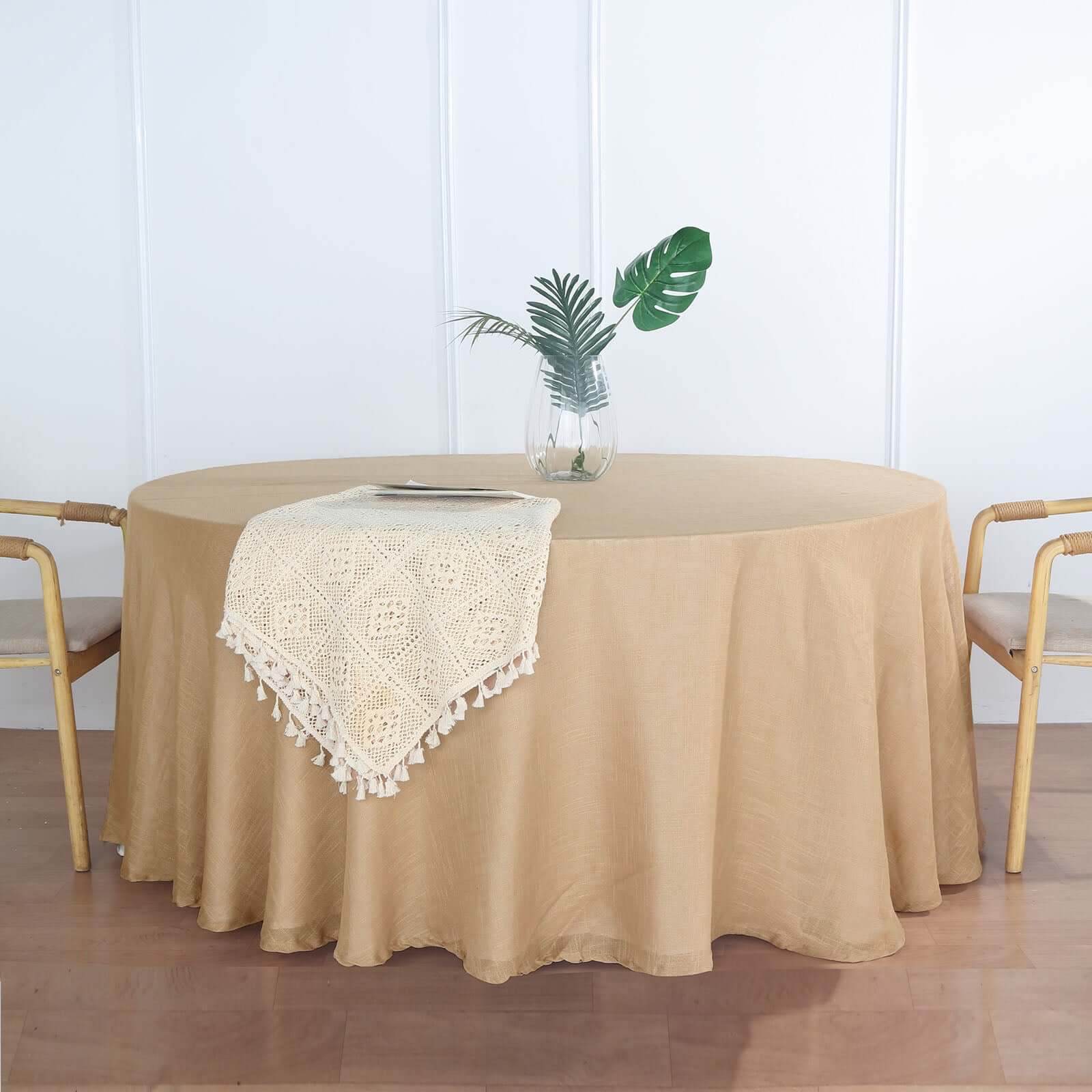Premium Faux Linen 120" Round Wrinkle-Resistant Tablecloth - Natural