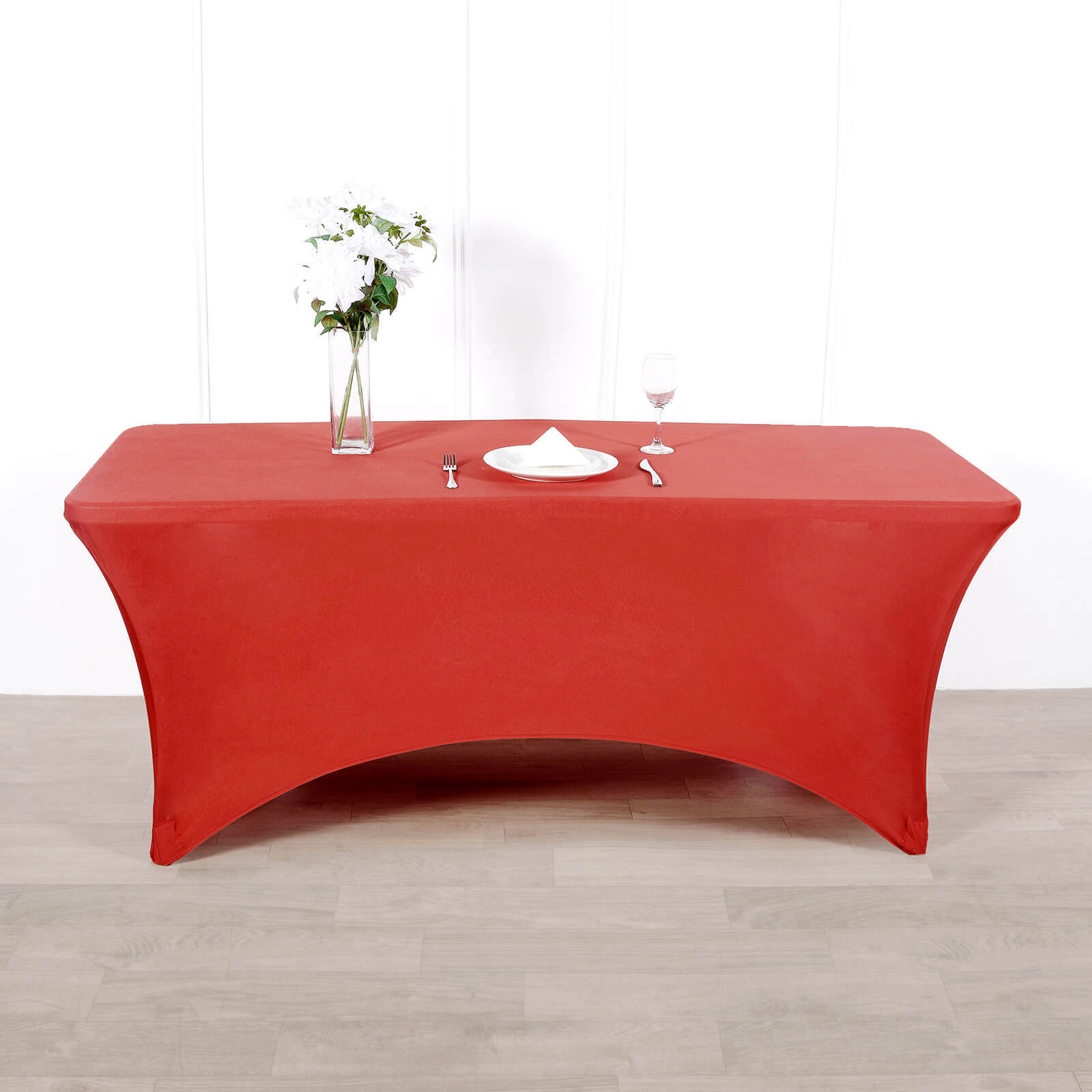 Hot Deal! Durable Red Spandex Stretch Table Cover for 8-Foot Rectangle Tables