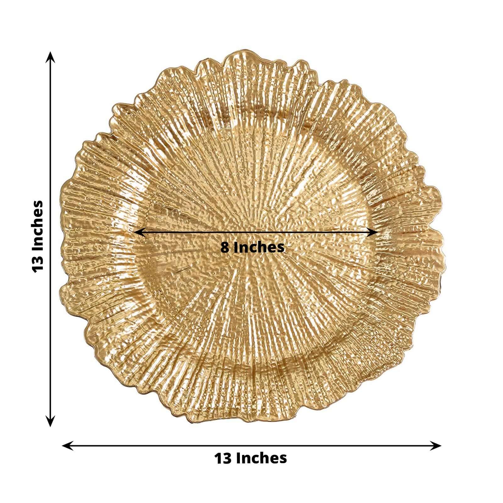 Hot Sale! 6-Piece Set of 13-Inch Gold Acrylic Round Charger Plates with Reef Design for Classy Dinners