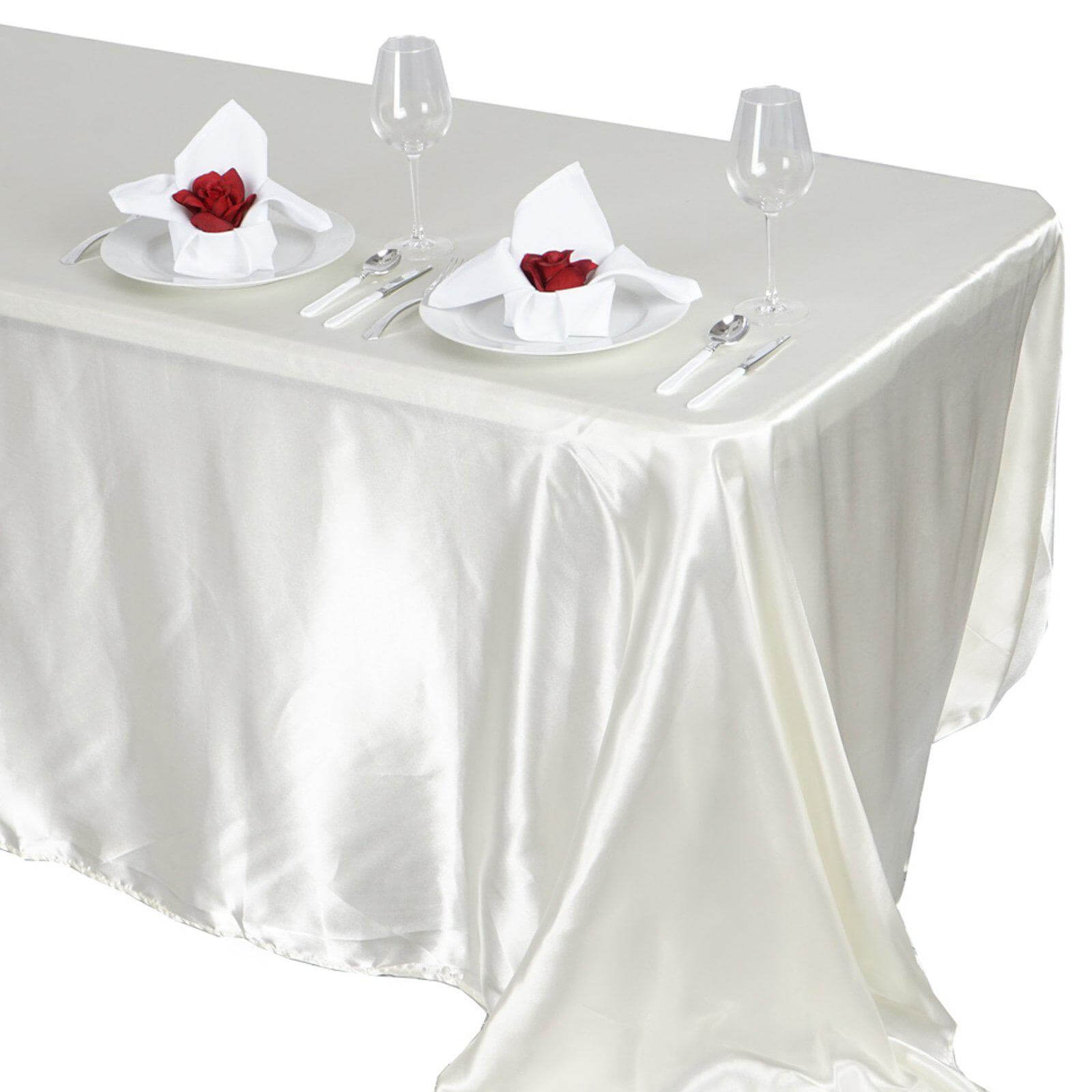 Exclusive Seamless Ivory Satin Rectangular 90x132 Tablecloth for Special Events