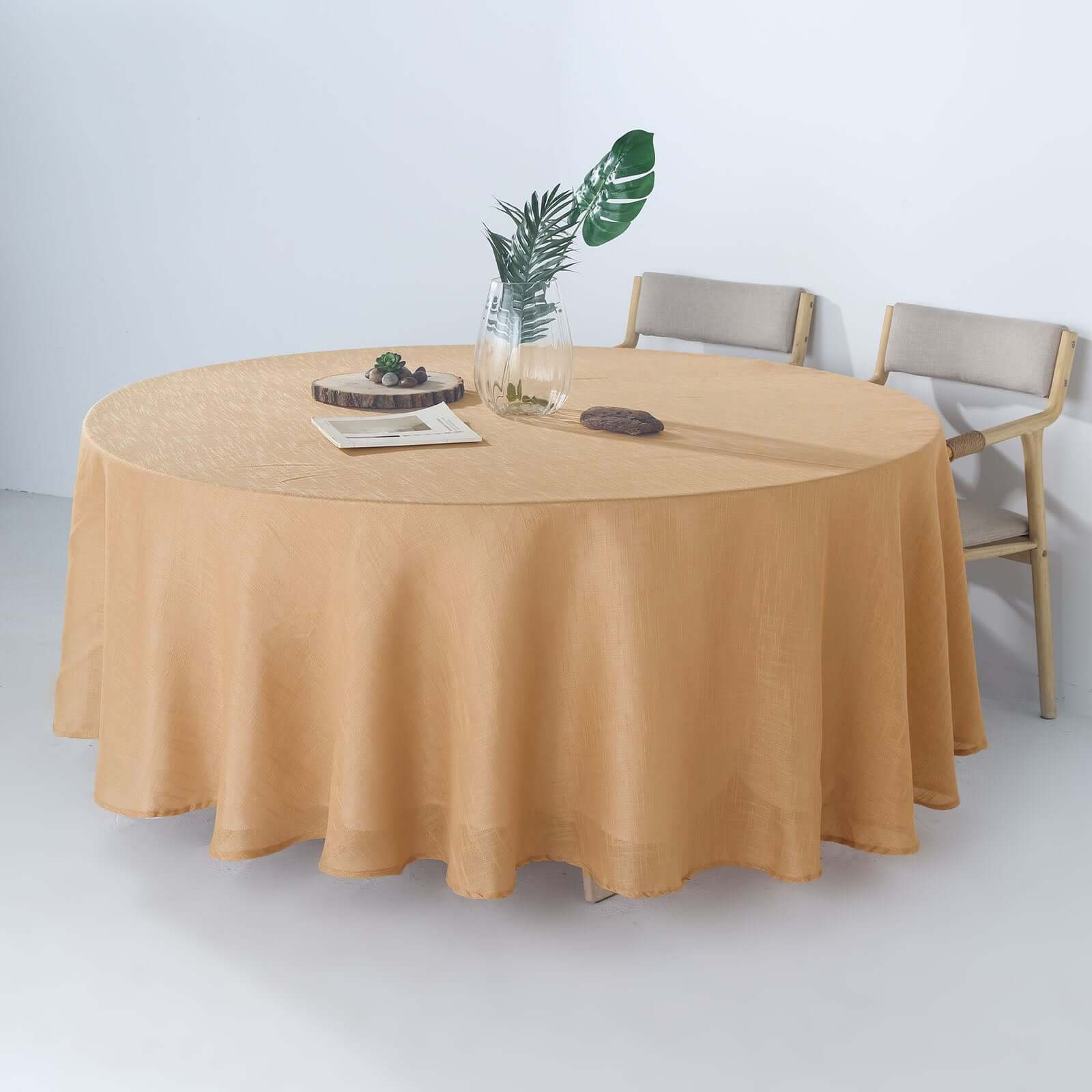 Natural Faux Linen 108 Round Wrinkle-Resistant Tablecloth - High Quality