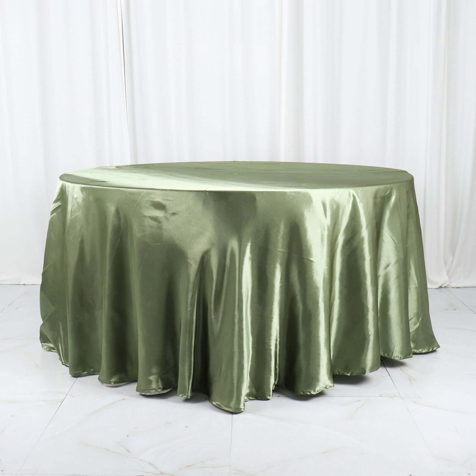 Hot Sale! 120-Inch Round Satin Tablecloth in Dusty Sage Green - Stylish Seamless Table Cover