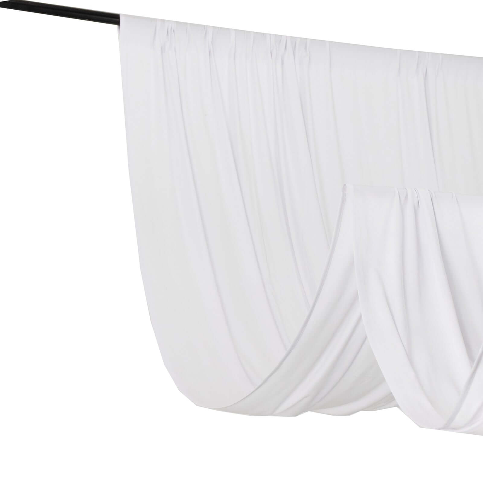 Exclusive White 4-Way Stretch Spandex Event Curtain - 5ftx14ft, Wrinkle-Free with Rod Pockets