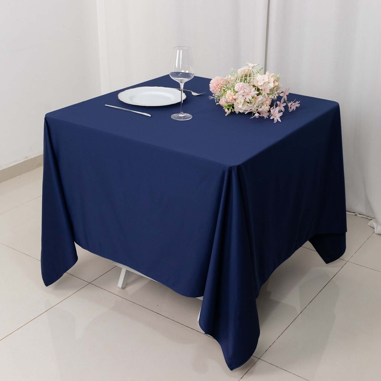 Navy Blue Premium 70x70 Scuba Square Tablecloth - Anti - Wrinkle & Stain - Resistant