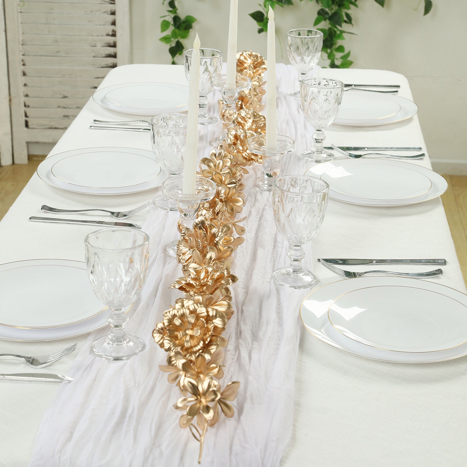 6.5ft Metallic Gold Artificial Magnolia & Jasmine Garland - Perfect for Table, Arch & Backdrop Decor