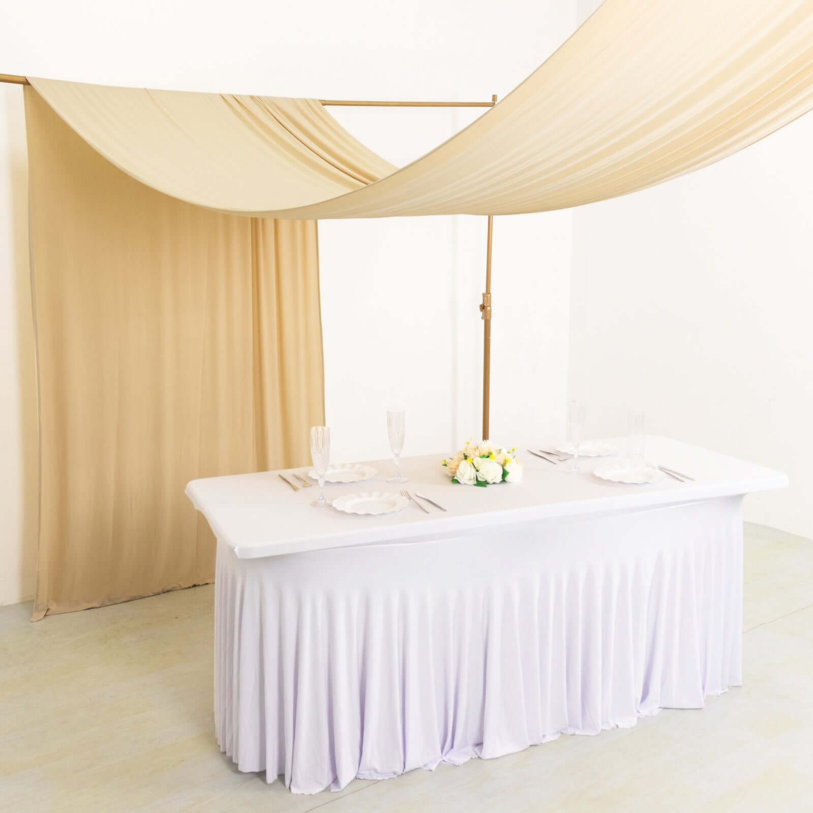 Hot Deal! Beige 5ftx18ft 4-Way Stretch Wrinkle-Free Spandex Event Curtain with Rod Pockets
