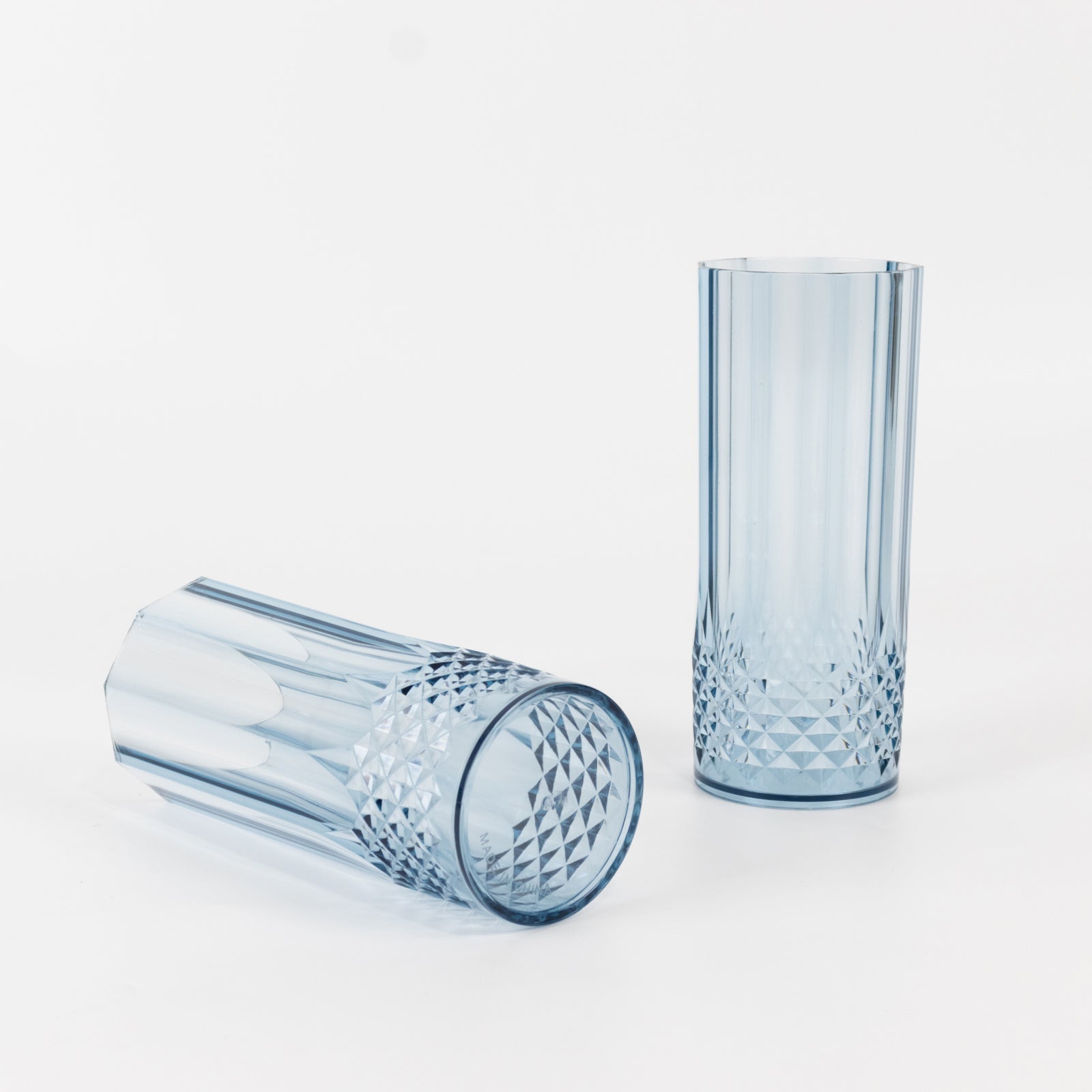 6-Pack Shatterproof 14oz Dusty Blue Plastic Cocktail Tumblers - Crystal Cut Style