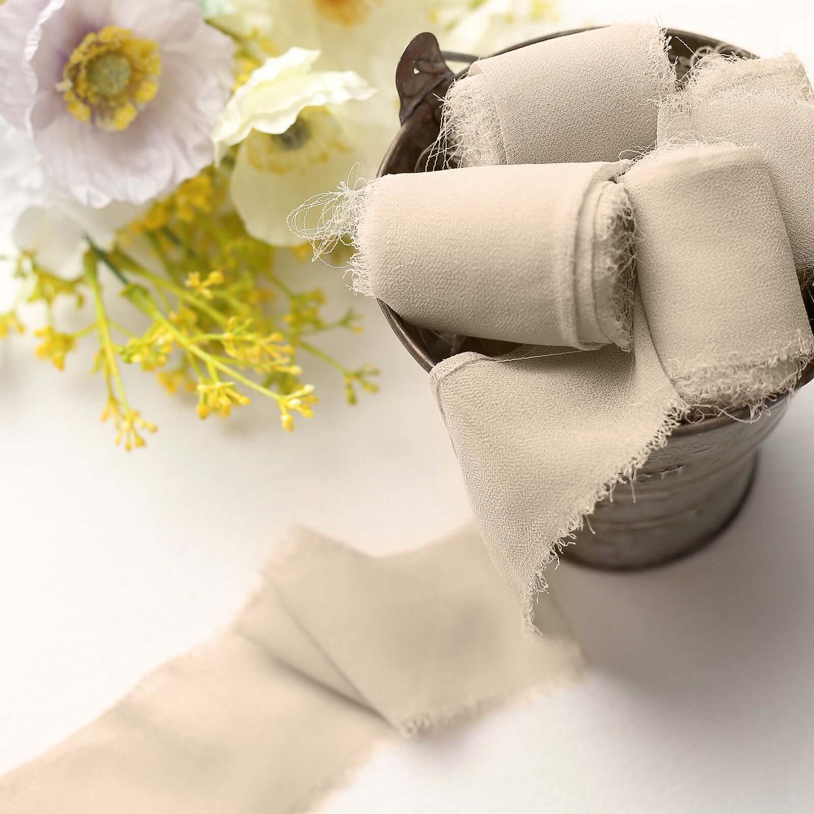 2-Pack 6-Yard Nude Silk-Like Chiffon Ribbon Rolls for DIY Wedding Crafts